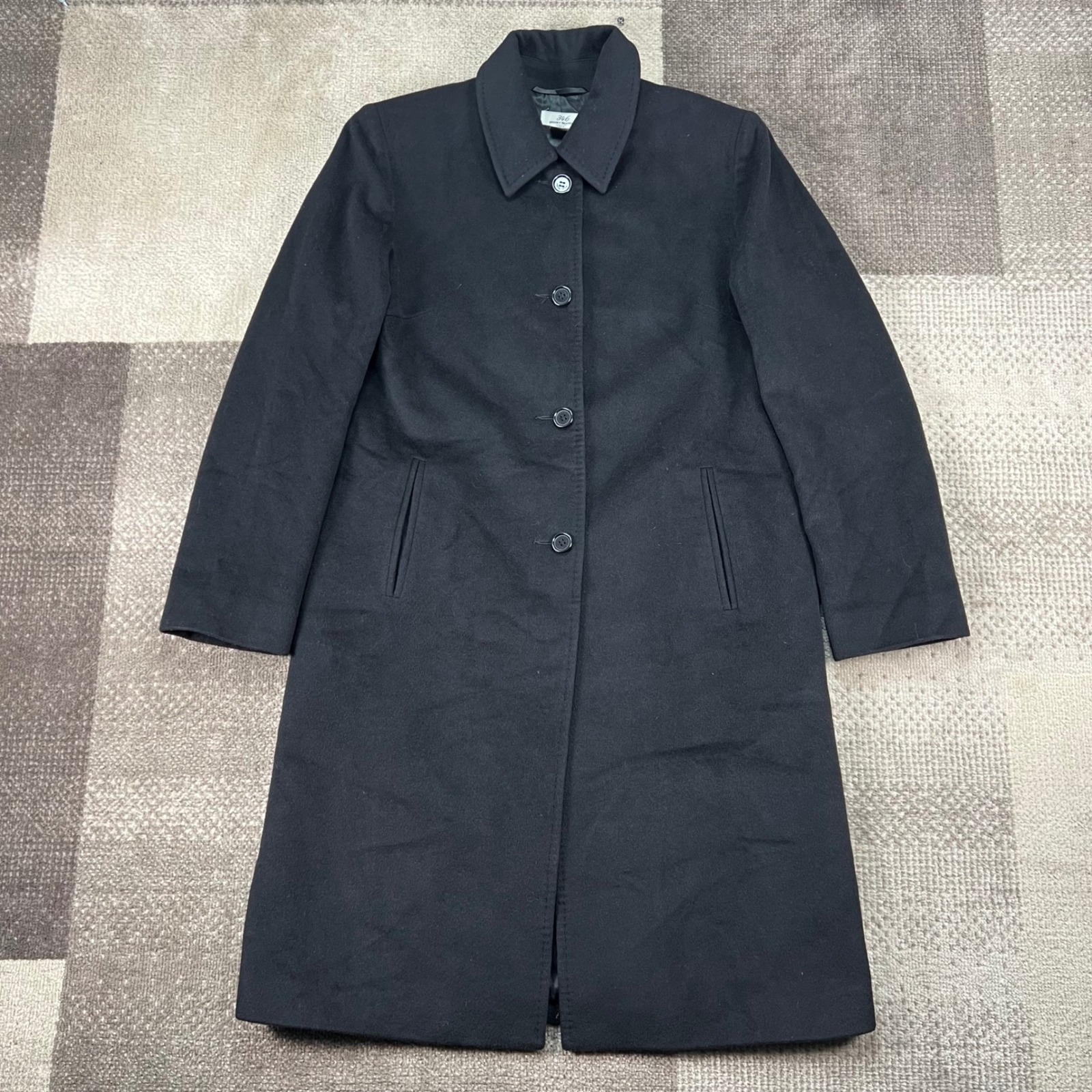 Brooks Brothers Womens Black Wool Cashmere Blend Button Front Long Coat Size 6